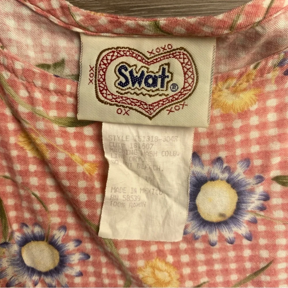 Vintage Swat Gingham Floral Dress Size 16 Pink Sleeveless‎ 90s Cottagecore